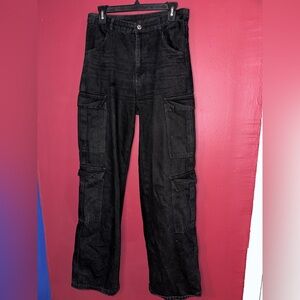 Black cargo jeans with a relaxed fit